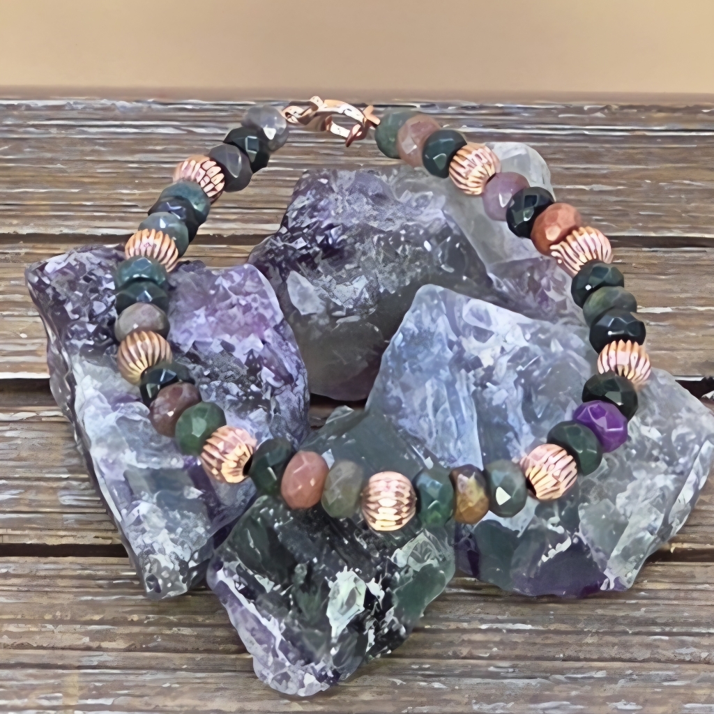 Fancy Jasper And Rose Gold Beaded Bracelet 21$